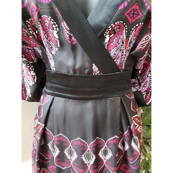 Bebe Wrap Dress Womens XS Multi Silk Paisley Empire Waist Cold Shoulder Sleeve - Picture 8 of 10